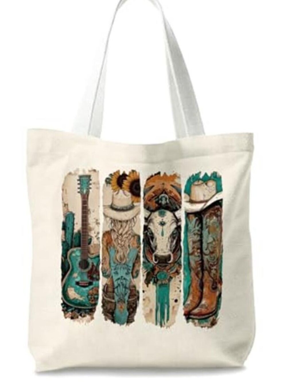 Rodeo Style Print Cute Canvas Tote Bag Aesthetic Reusable Shoulder Bag Shopping